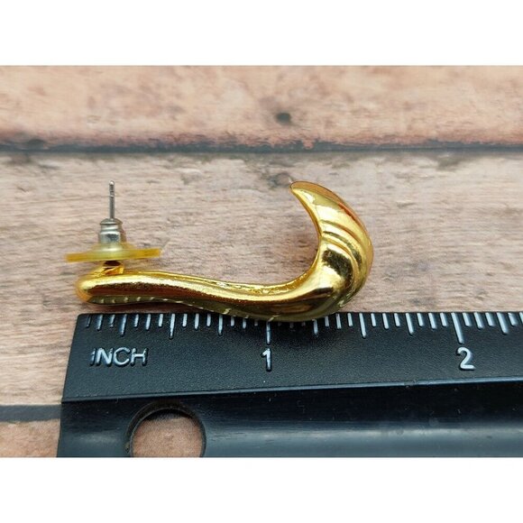 Beautiful Gold Tone Drop Earrings "J" Shaped 1.5" Pierced Elegant Career - Picture 10 of 10